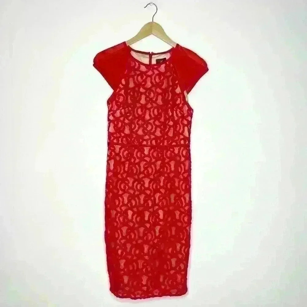 Adrianna Papell Women's Tonal Piped Lace Dress Size 6 - Picture 2 of 6